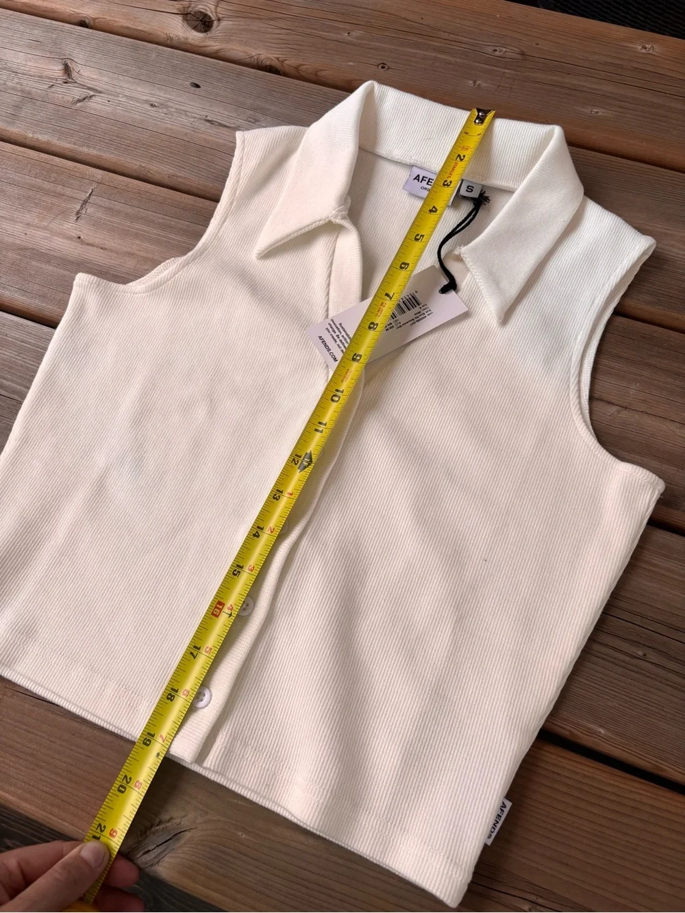 Afends White Collared Ribbed Button-Front Tank - Picture 6 of 6
